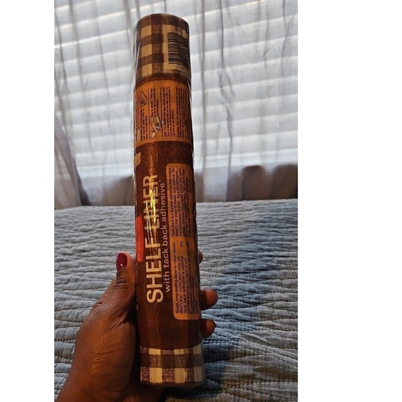 Rubbermaid Shelf Liner Tack‎ Back Adhesive Brown Gingham Check Easy to Use - Picture 1 of 7